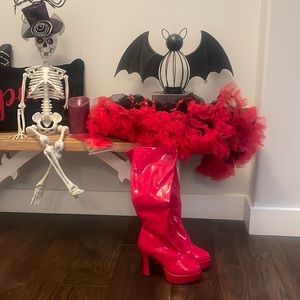 Red Halloween Boots, tutu & gloves